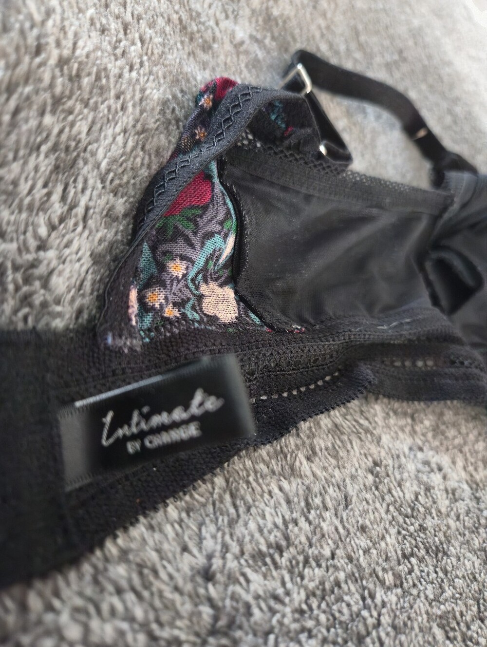 French  Black Floral Lace Bra